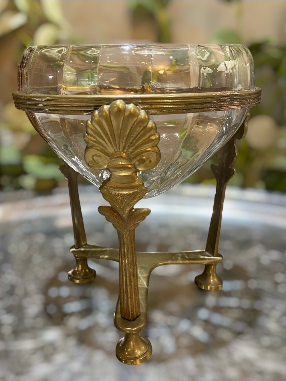 Vintage Brass Stand with Glass Bowl Old World Charm European Design